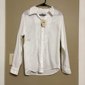Coldwater Creek Cotton White Button Up Pleated Tuck Front Petite Large NWT FLAW